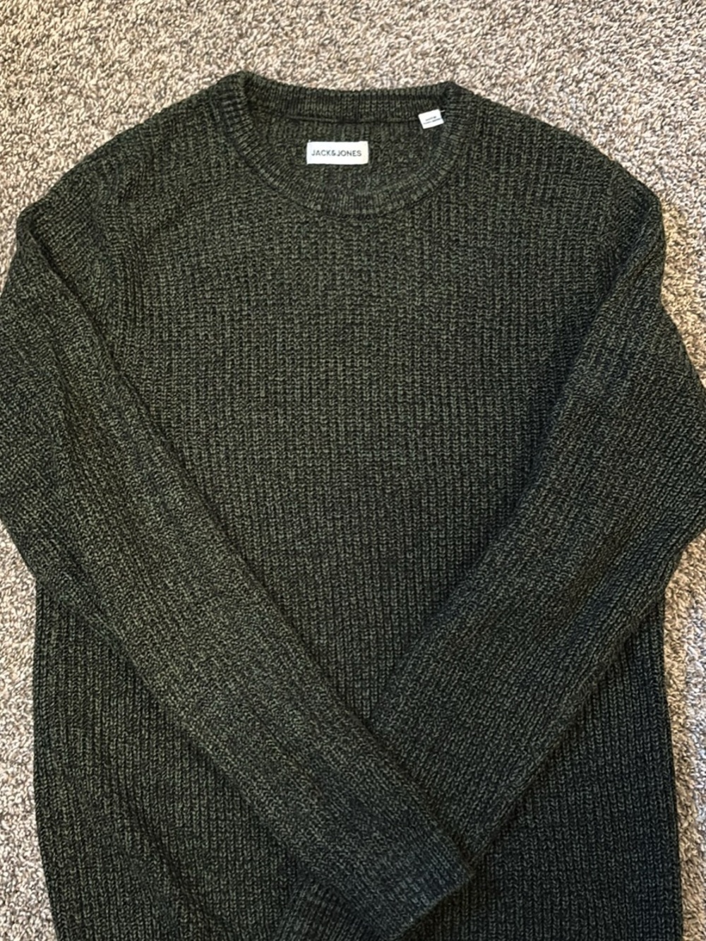 Jack & Jones Olive Green Textured Crewneck Sweater
